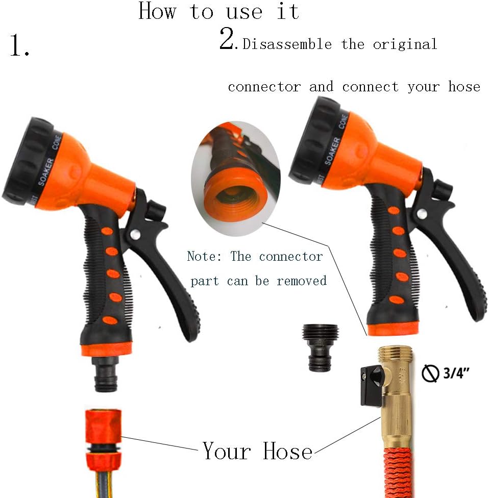 Garden Hose Nozzle Sprayer - Heavy Duty High Pressure Water Nozzle for Garden Hose, 7Different Spray Patterns, Thumb Control for Watering Plants, Washing Cars, and Showering Pets (Orange) : Garden & Outdoor
