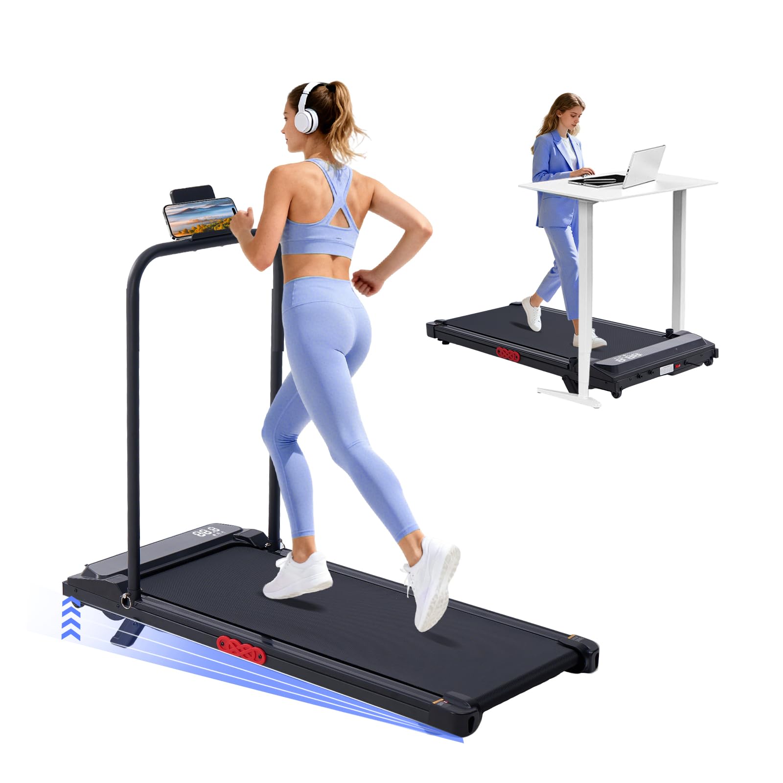 Electric Treadmills for Home with Incline, Walking Pad Treadmill with Handle Bar, 0.6-7.6MPH Portable Small Treadmills with Handles for Home Small Spaces, 3.0HP Under Desk Treadmill with Bar, 350LBS
