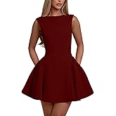 YMDUCH Women's Summer Sleeveless Crew Neck Backless A-line Mini Party Prom Dress