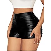 Milumia Women's Ruched Faux Leather Mini Shorts High Waist Sexy Going Out Rave Shorts