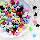 100PCS Fat Heart Beads for Bracelets, DIY Keychain Making Beads Cute Unique Colorful Acrylic Aesthetic for Jewelry Making, Bulk Phone Charms Strap Decoration Accessories 11mm
