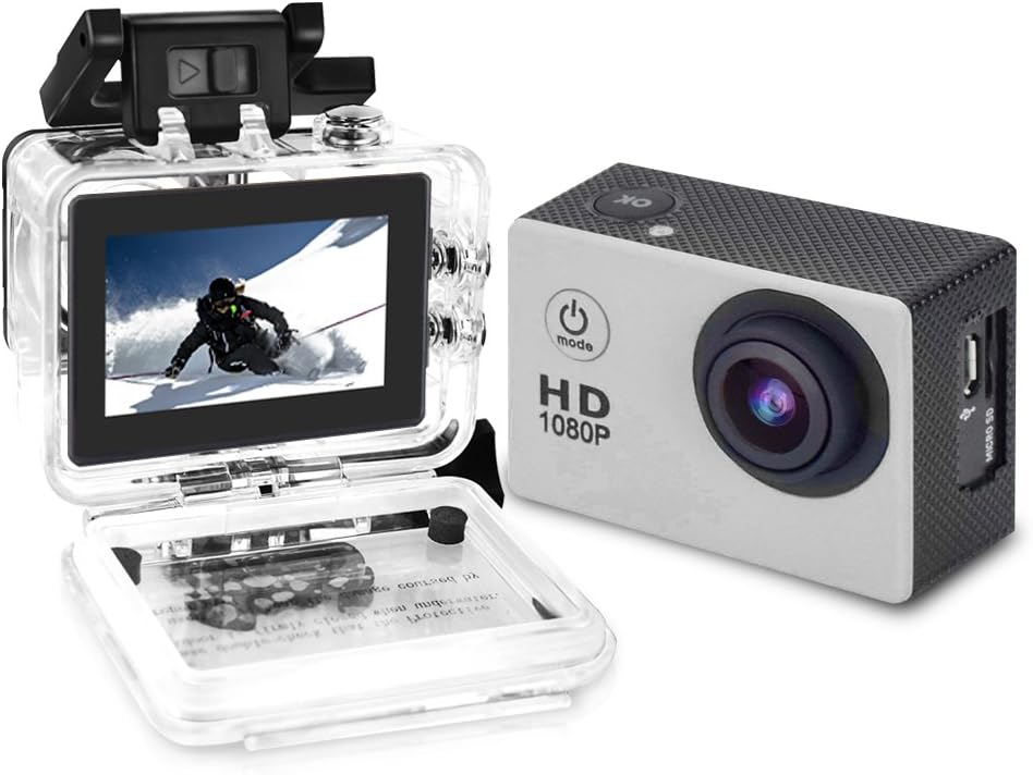 YUNTAB Sport Action Camera Vlog DV, HD 1080P 2.0 inch, 5MP, 120 Degree Wide-Angle, 30m Underwater Waterproof Camcorder(Silver) (Silver)