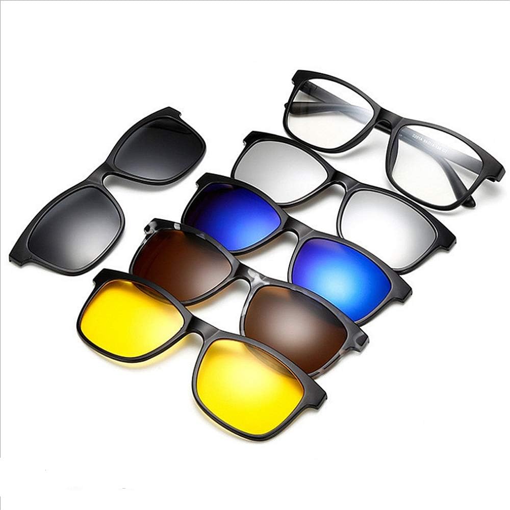 YLiansong Sunglasses For Driving Running Cycling Unbreakable TR90 Frame Sunglasses With 5Pcs Interchangeable Lenses for Men Women Clip-on UV Protection Sunglasses With Magnetic For Mens And Womens