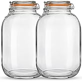 Qianfenie Glass Jars with Airtight Lids, 2 Pack Large Mason Jars with Replacement Silicone Seal, 1 Gallon Heavy-duty Food Storage Container for Fermentation, Pickling Eggs, Canning, Sun Tea, Snack