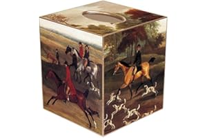 Marye-Kelley Fox Hunt Scene Paper Mache Tissue Box Cover, Brown