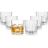 LEMONSODA Premium Double Rock Old Fashioned Whiskey Glass Tumbler - Set of 6-12oz - Perfect for Scotch, Whiskey, Cocktails, Bourbon and Cognac - For Gifts, Parties - (Lines)