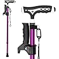 Hold 440 Lbs Walking Cane for Men & Women Aluminum Alloy Lightweight Height Adjustable Walking Stick Heavy Duty Foldbale Free Standing Cane with LED for Seniors Adults