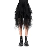 Monbessi Tulle Skirts for Women Ladies Mesh Skirts Elasticated Waist Midi Skirt Irregular Net Mesh Skirt Daily, Prom, Party