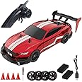 Dodoore RC Drift Car, 1:14 Remote Control Car, 4WD 40KM/H High Speed RC Racing Car, 2.4GHz Electric Sport Car with LED Lights, 2 Batteries, Drifting Tires and Racing Tires for Kids Adults (Red)