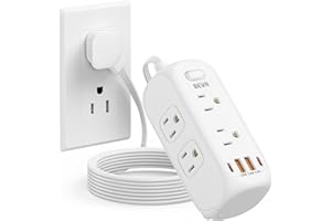 BEVA Power Strip with USB C, 5FT Flat Plug Extension Cord, Surge Protector with USB Ports 6 Outlet 4 USB Ports (2 USB C), Wall Mount Small Power Strip for Travel Home Office College Dorm