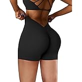 SEASUM Workout Shorts Women Sculpting V-Back Ruched Gym Shorts Booty Scrunch Butt Lifting Liz Yoga Deep V Back Shorts