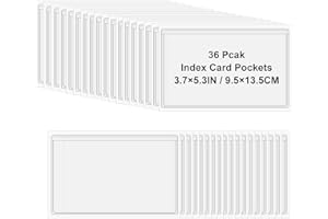 36Pcs Index Card Holder, 3.7"×5.3" Clear Self Adhesive Display Pockets with Top Open, Plastic Card Label Holder for Storage B