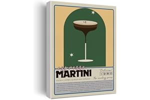 XIOLCXDR Funny Cocktail Canvas Print Decor Martini Espresso Art Wall Painting Posters 12”X15” Modern Home Kitchen Bar Decoration (Framed)