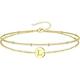 Inerney Personalized Gold Initial Bracelets for Women - Dainty 14K Gold Plated Layered Disc Monogram Charm Bracelet, Customizable A-Z Letter Jewelry Gift for Her