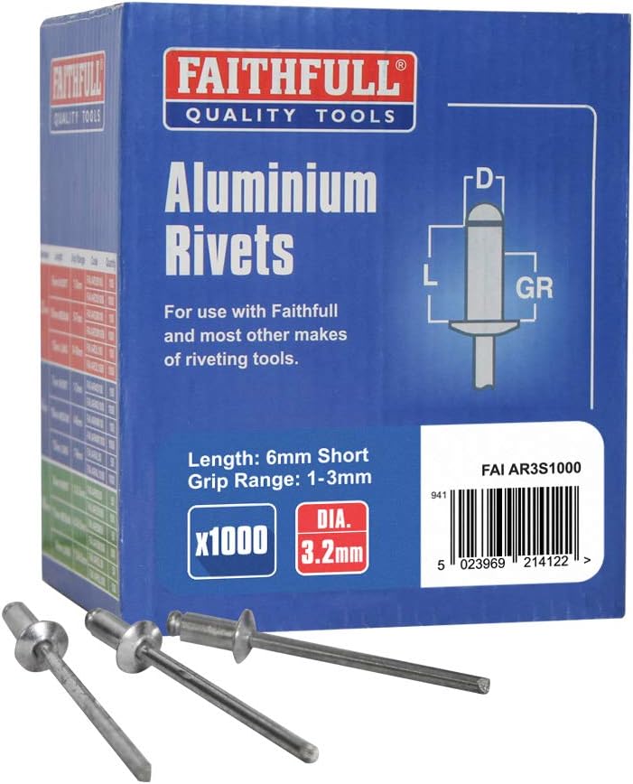 Faithfull Aluminium Rivets (1000) 3MM Short, FAIAR3S1000, Multi