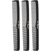 Krest Cleopatra #400 Professional 7-Inch All-Purpose Hair Combs, Nitrile Rubber, Made in USA, 3-Count Pack (Black)