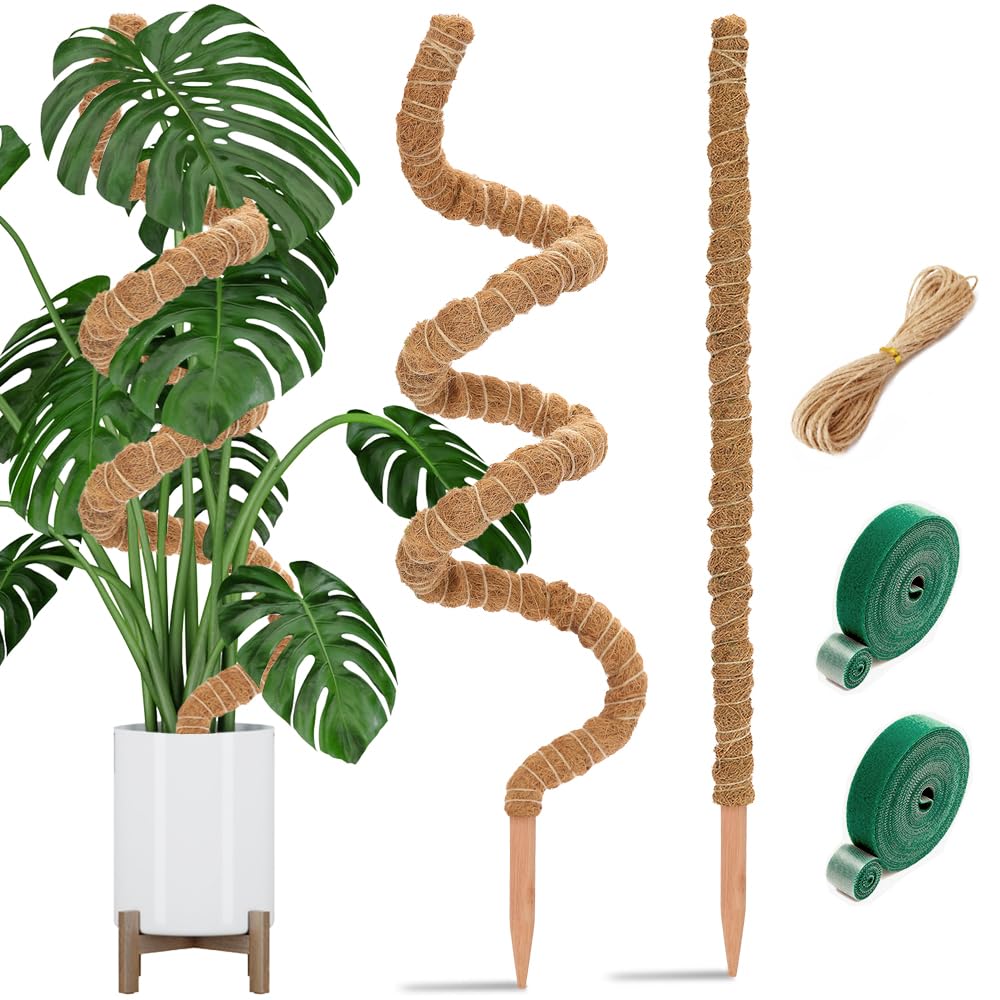 Moss Poles 122cm/63cm(25inches/48inches) , 2 pcs Bendable Moss Poles Outdoor Indoor Climbers Plant Support Coconut Fiber Totem Pole Plant Mount for Train Potted Creepers to Grow Upward