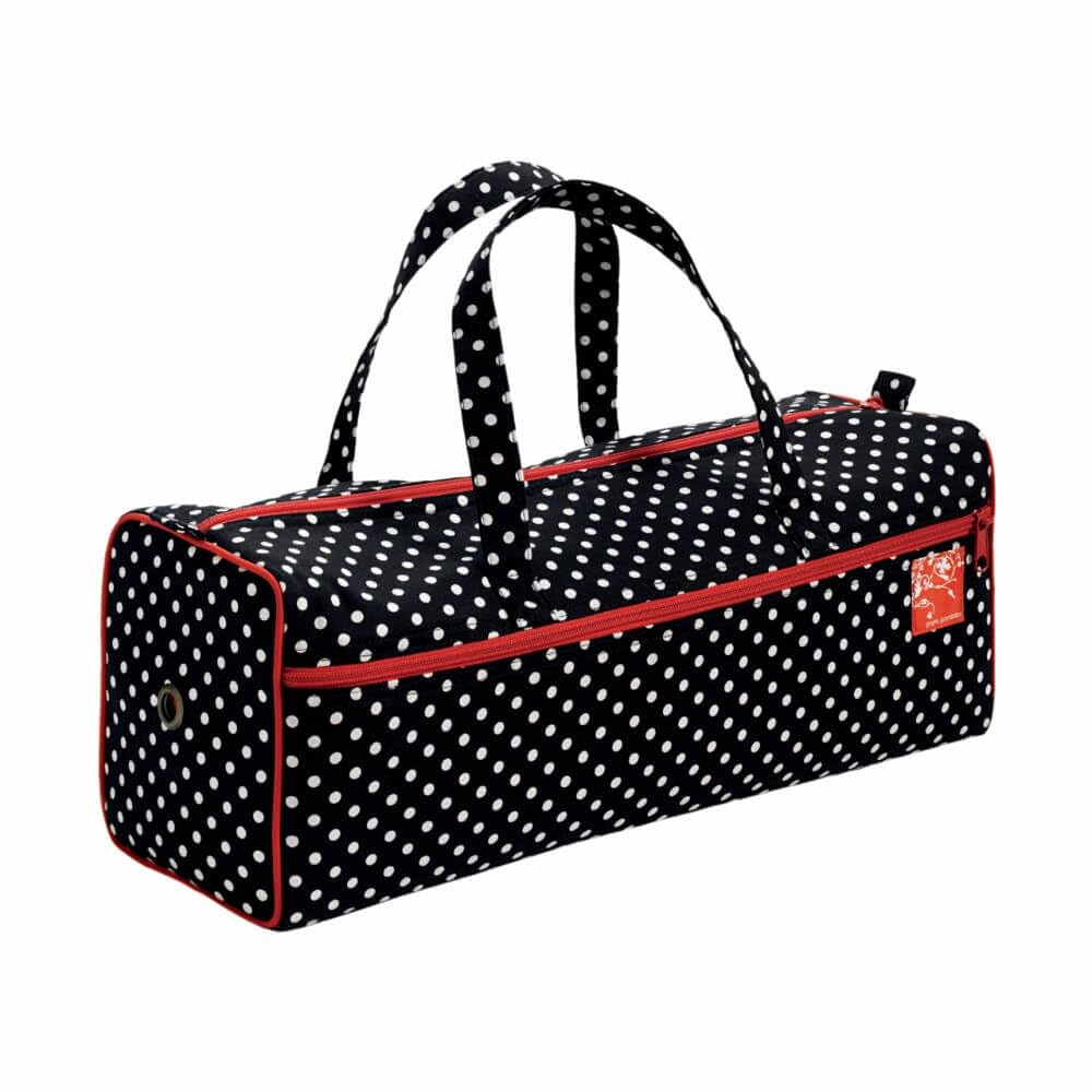 PRYM_612211-1 Black & White Polka Dot Fabric with Red Trim Knitting and Needlework Bag, Cotton Blend, 44x14x17 cm