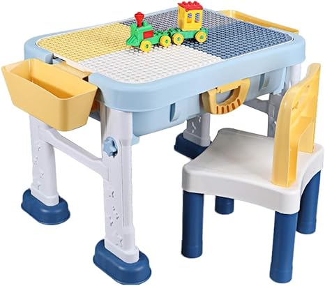 Amazon Co Jp 子供用の活動テーブルと椅子セット 椅子付きのおもちゃ収納テーブル 幼児教育玩具のゲームテーブルと椅子 あらゆる種類の大粒子ビルディングブロックのおもちゃとの互換性 Zddab ホーム キッチン