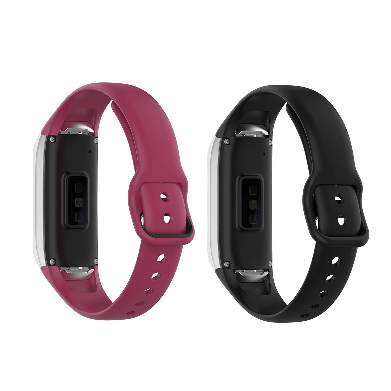 TenCloud (2-Pack Straps Compatible with Samsung Galaxy fit SM-R370 Strap, Replacement Soft Silicone Sport Wristband Arm Bracelet for Galaxy fit SM-R370 Fitness Tracker (Wine+Black)
