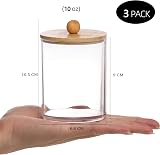 Tbestmax 10 oz Cotton Swab Jar Dispenser with Wood Lids 3 Pack Clear view 2