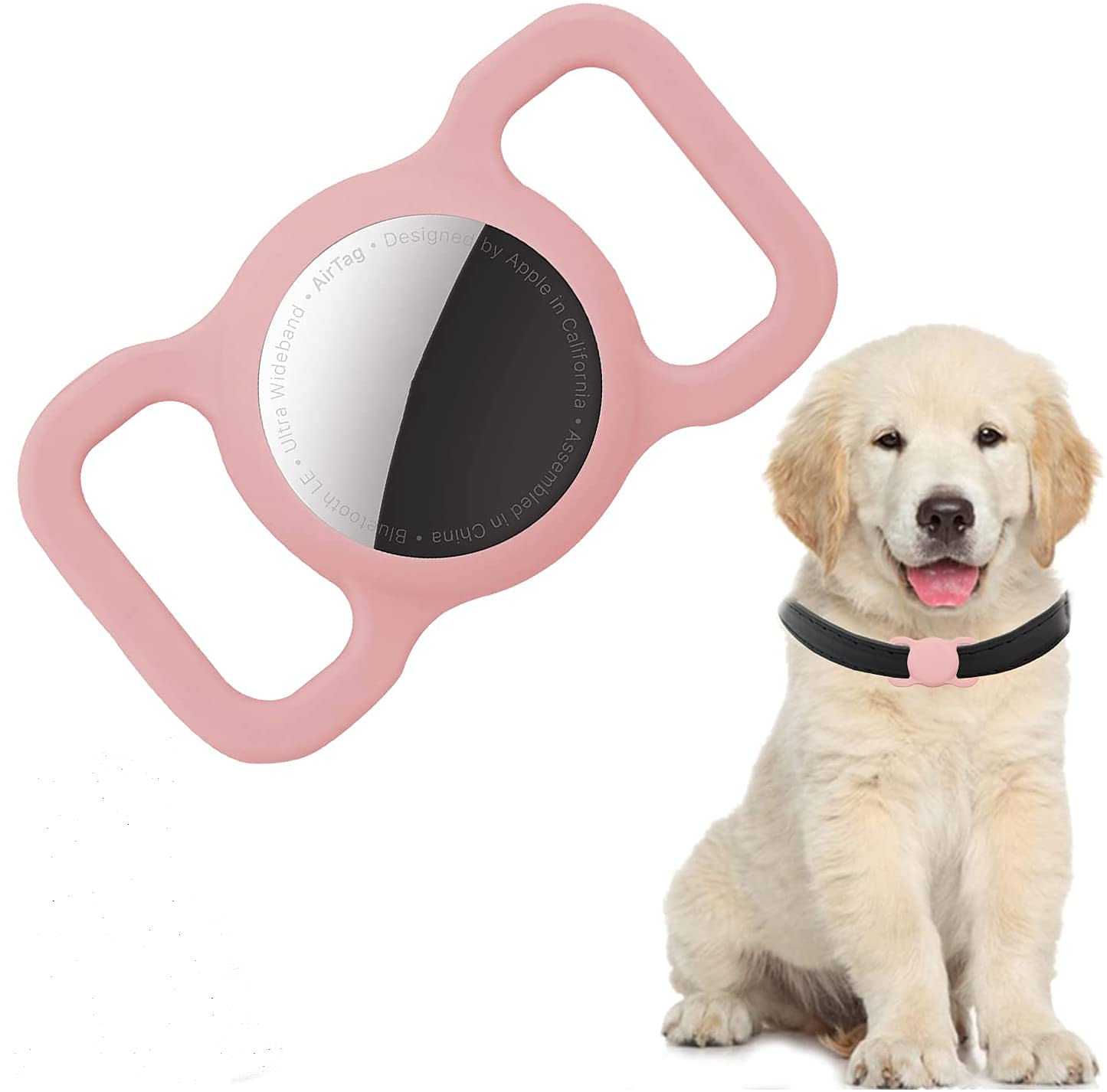 PKQTOP Pet Collar Holder for Airtag, Silicone Dog Collar Cover Compatible with Apple Airtag GPS Tracker, Waterproof Case for Cat Collar