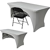 Nasitos 2 Pack Spandex 6 ft Fitted Table Cloth for Rectangle Table-Open Back Stretch Grey Tablecloth, Washable Fabric and Wrinkle Resistant Table Covers for Trade Show, Parties, Wedding, Craft Fair