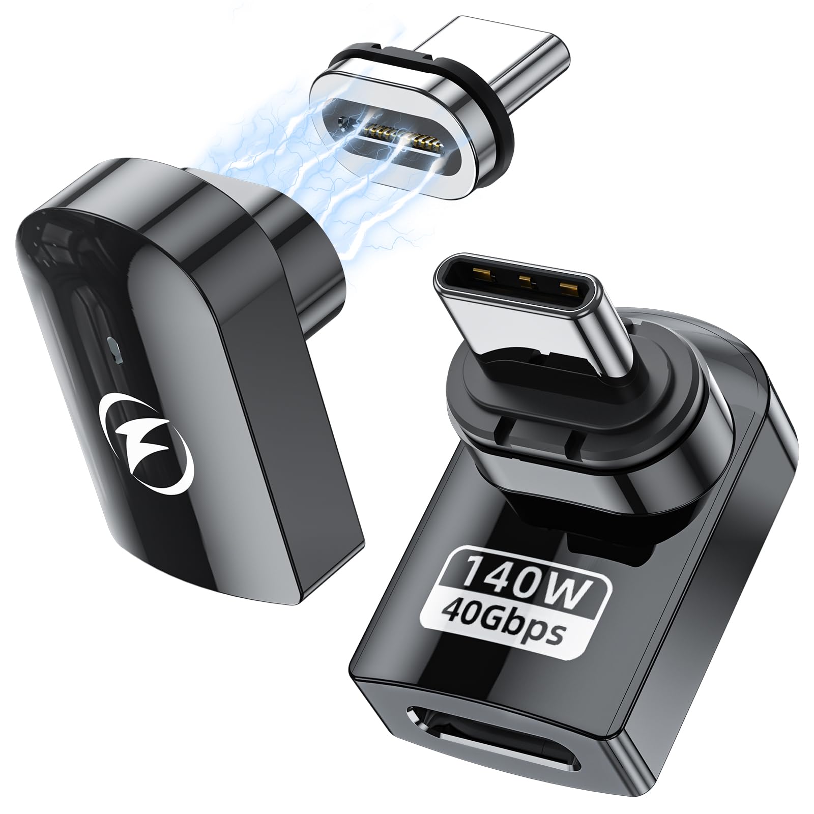 DuHeSin USB C Magnetic Adapter, (2 Pack) Right Angle Magnetic USB C Adapter 24 Pins with PD 140w Charge USB4 40Gbps 8K 60Hz for Thunderbolt 3/4, MacBook Pro/Air, Swtich and More Type C Devices