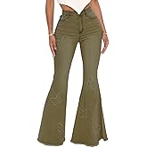 Women Bell Bottom Jeans High Waisted Flare Jean Ripped Hole Classic Denim Bell Bottom Pants