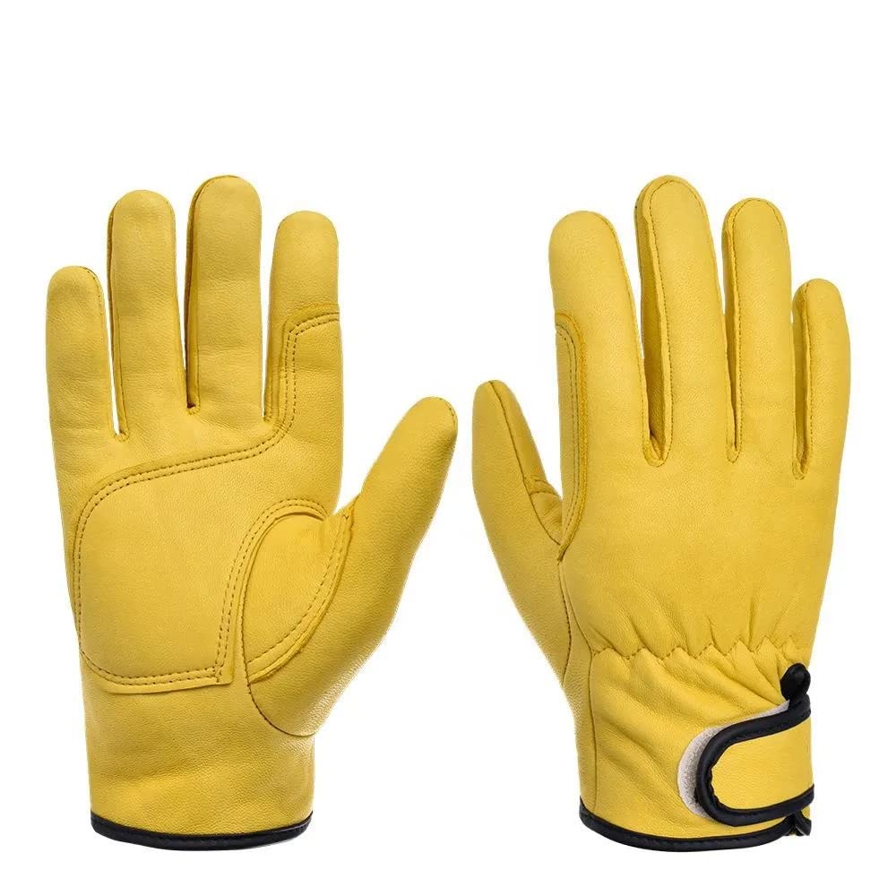 Septpenta Leather Work Gloves, Selected for Their Excellent Fabric and Flexible Fit with Hook and Loop Fastening, a Protective Tool for Everyday Work in the Garden(Yellow XL)