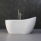 WOODBRIDGE Acrylic Freestanding Contemporary Soaking Tub with Brushed Nickel Overflow and Drain, B-0006 / BTA1507, 54" Bathtub White