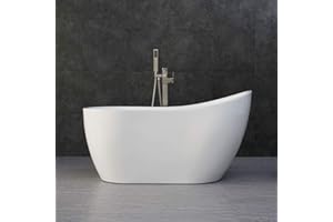 WOODBRIDGE Acrylic Freestanding Contemporary Soaking Tub with Brushed Nickel Overflow and Drain, B-0006 / BTA1507, 54" Bathtub White