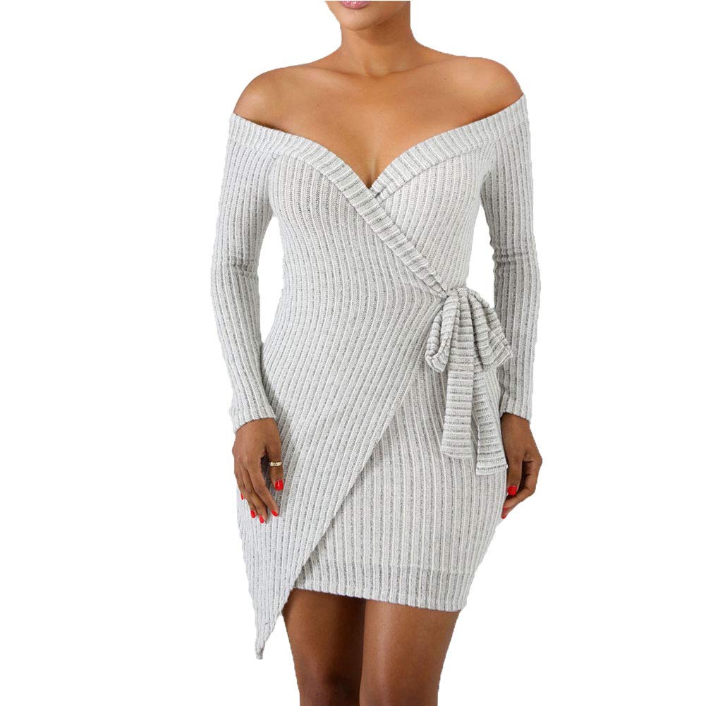 Miss-Loly Women Sexy Off Shoulder Low-Cut Backless Bandage Bodycon Clubwear Mini Club Evening Party Dress