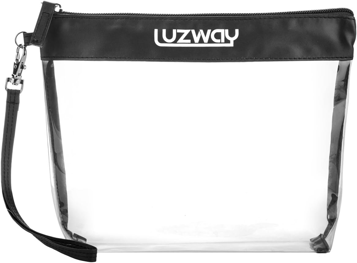 LUZWAY Clear Toiletry Bag with 8 Bottles (max.3.38oz) TSA Travel Set for Liquids | Transparent Zipper Bag for Cosmetics | Plastic PVC Airport Security Luggage Organiser | Wash Bag Kit Make up, Black
