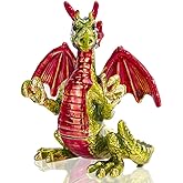 YU FENG 3inch Cute Red Pterosaur Trinket Boxes Hinged Crystal Jeweled Dinosaur Animal Figurines Jewelry Display Ring Holder Box Christmas Gift