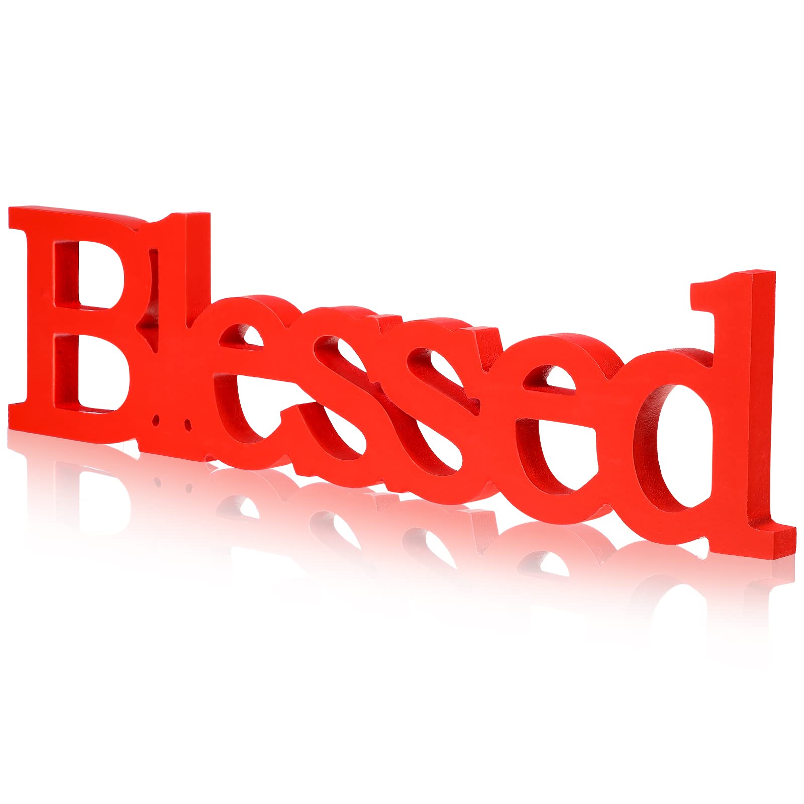Photo 1 of Blessed Letter Table Sign Blessed Standing Letter Table Sign Rustic Wooden Home Standing Decor for Wedding Graduation Party Baby Shower First Communion Christening Decorations(Red)