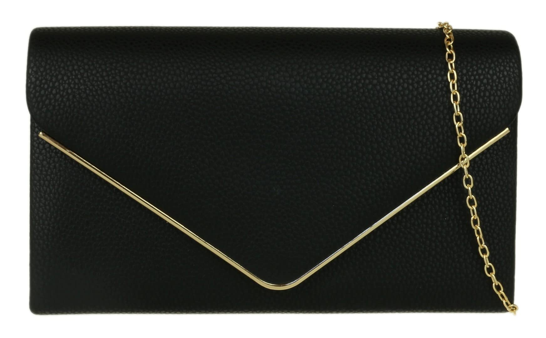 Girly Handbags Womens Metallic Faux Leather Frame Clutch Bag - Black