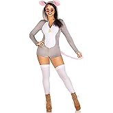 Leg Avenue Women Comfy Adult Mouse Costume for Women Romper Rat Onesie Halloween Costume With Mouse Ears Hood