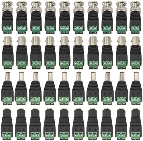 WMYCONGCONG 20 PCS 2.1x5.5mm Male Female DC Power Adapter Connector + 20 PCS Camera Video BNC Male Female Balun Connector for Coax Cat5 CCTV Security Camera