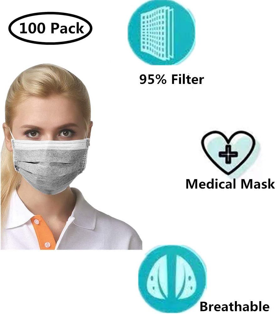 Cshopping Surgical Disposable Face Masks, Respirator Mouth Mask Medicom Safety Cover, Protective Safe Mask with Elastic Ear Loop, Block Dust Air Pollution Flu-100 Pieces