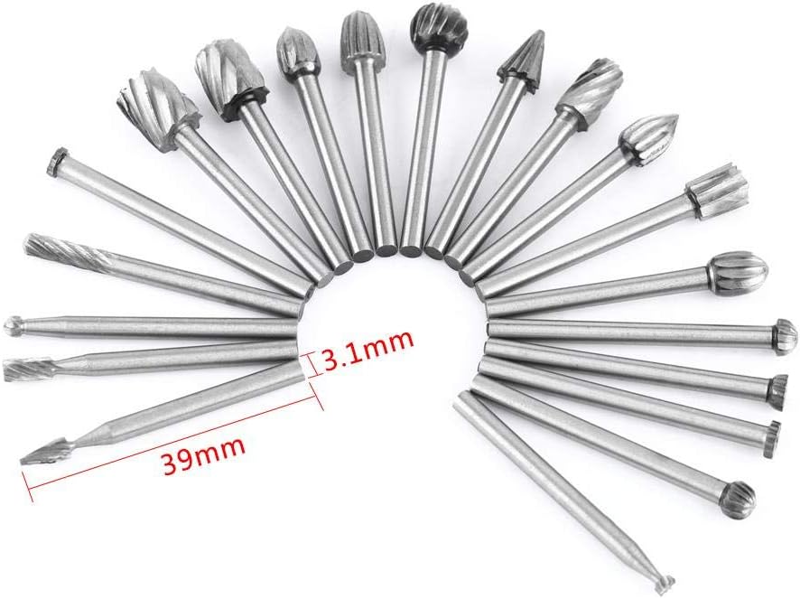 wifehelper Burrs Rotary Files High Speed Steel Woodworking Carving Engraving Tool Set Wood Plastic Soft Materials Use 1/8inch Shank 20pcs - Image 3