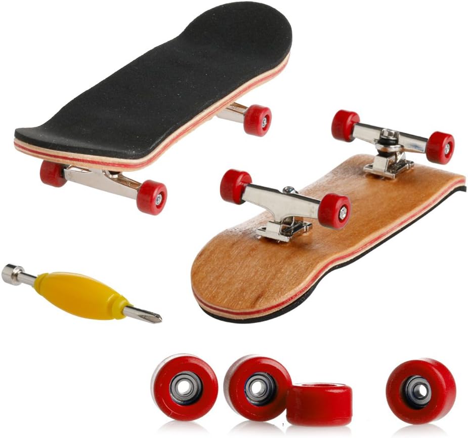 Jesse Red Wooden Fingerboard Complete Maple Skateboard with Basic Bearing Wheels - Starter Edition