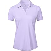 BGOWATU Women's Short Sleeve Golf Tennis Polo Shirts V Neck Collared Workout Tops UV Protection Dry Fit