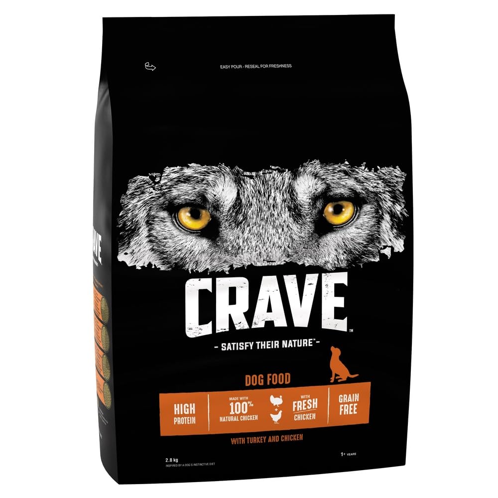 Crave Turkey & Chicken 3 x 2.8 kg Bags, Premium Adult Dry Dog Food with high Protein, Grain-free