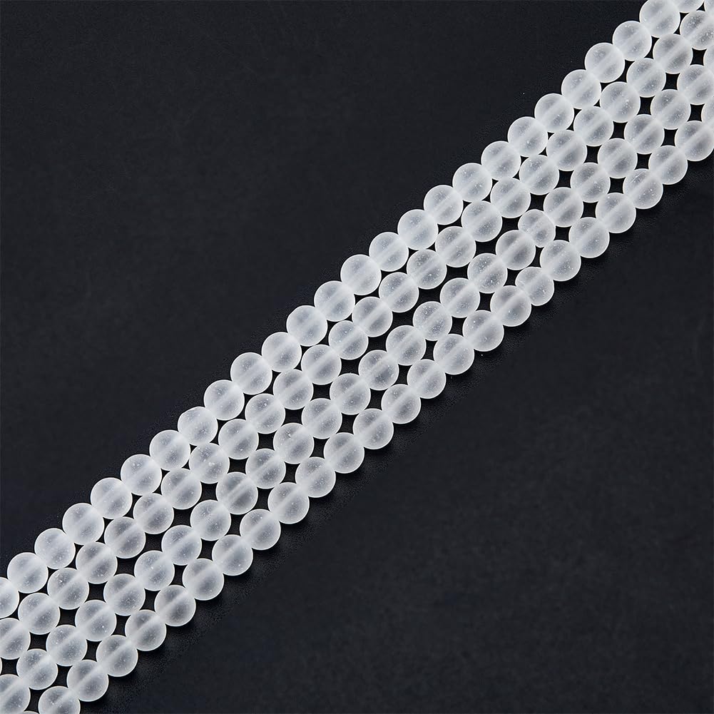 DICOSMETIC 2 Strands Frosted Glass Beads 8mm Round Loose Beads White Beads Bulk 1~1.6mm Small Hole Beads for DIY Jewelry Making, 99Pcs/Strand