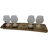 Bourbon Barrel Stave Flight Board With Four Snifter Glasses
