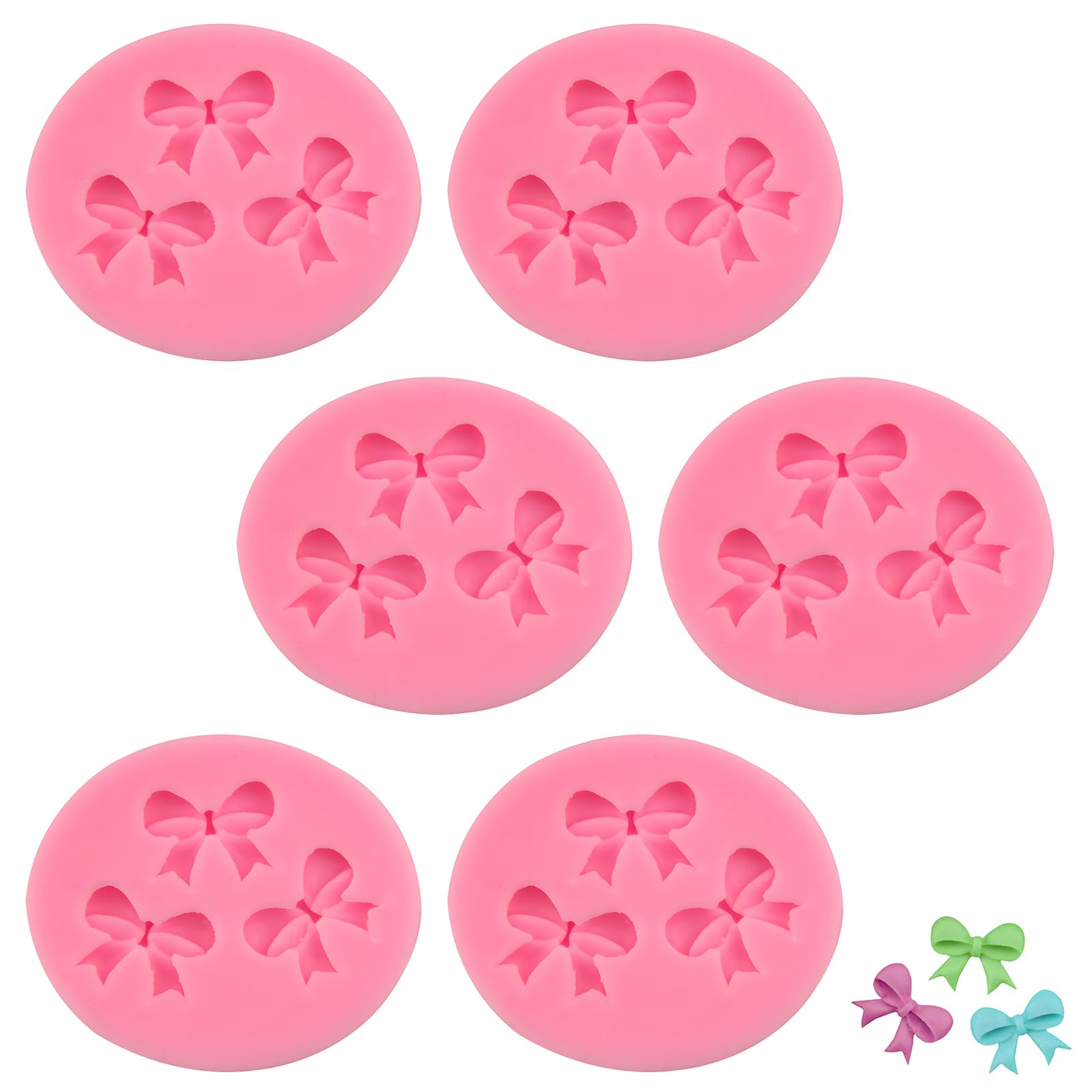 Photo 1 of 6 PCS of Fondant Molds, Practical Bow Silicone Mold, Suitable for Making Cakes, Soft Candies, Chocolates, Puddings, Sugar Art