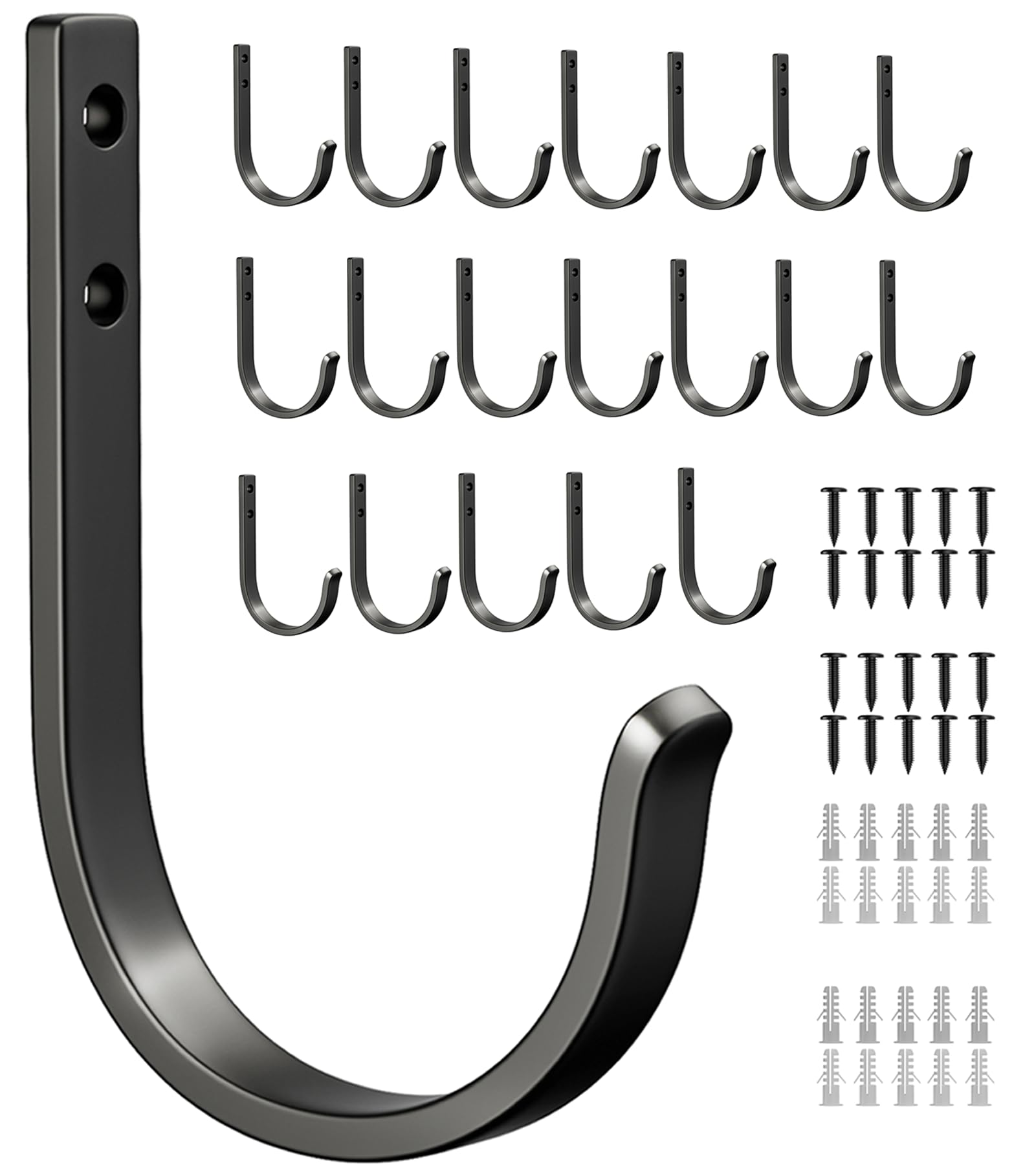 Josmimic 20-Pack Wall Hooks for Towel/Coat - 22LB Heavy Duty Metal Hanger Wall Mount, for Outdoor, Closet, Door, Shelf, Bathroom, for Backpack, Cup, Clothes, Mug, Black Matte, Screws Included