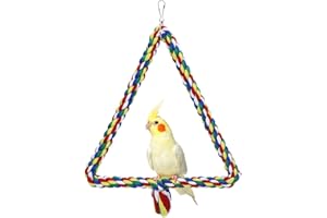 WONTEE Bird Triangle Rope Swing Colorful Perch Chewing Toy for Parrots Budgie Parakeet Cockatiel Cockatoo (M)