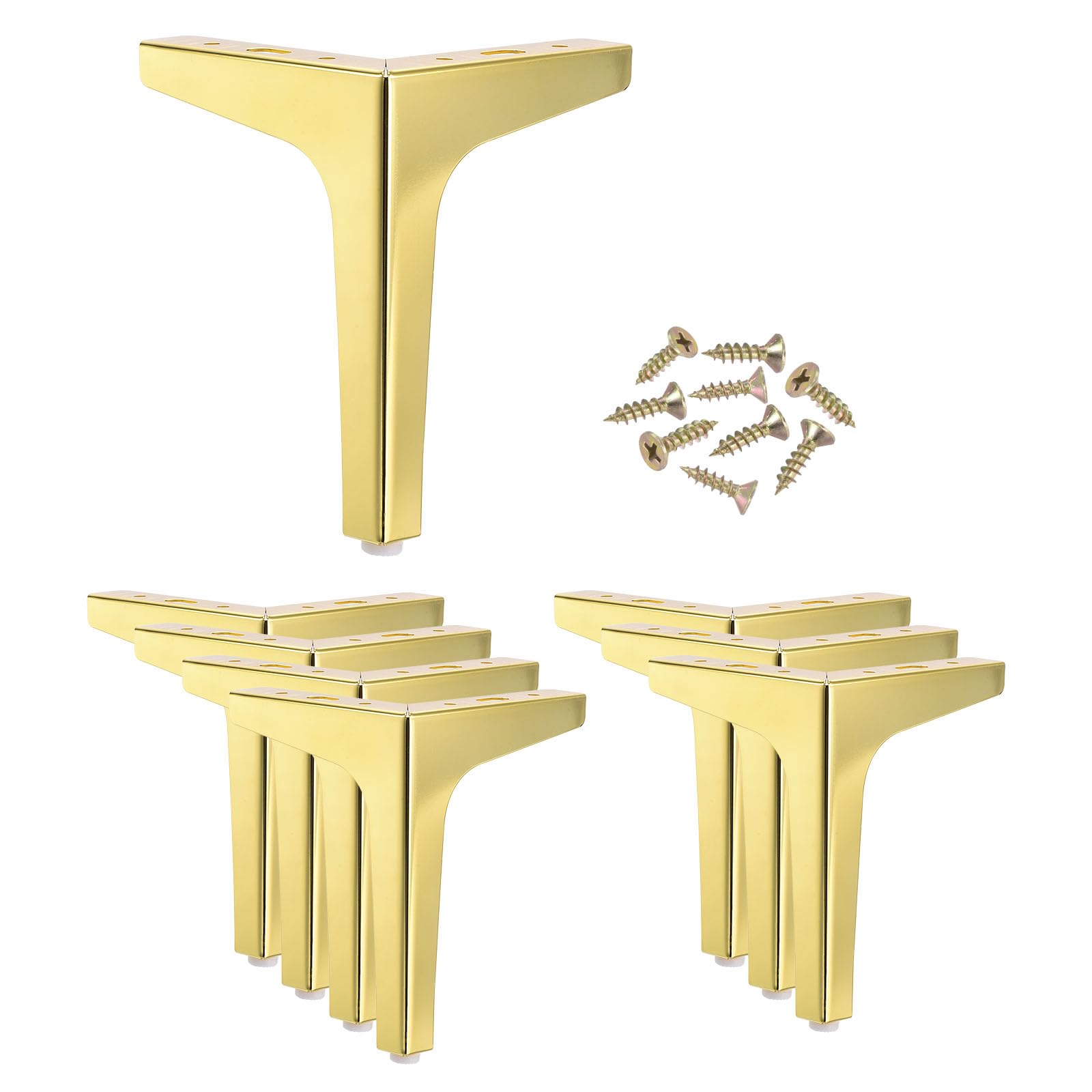 PATIKIL Metal Furniture Legs 7 Inch, 8 Pack Triangle Furniture Feet DIY Replacement Legs Modern Style for Cabinet Cupboard Table Couch Sofa Dresser, Gold